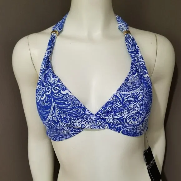 Lauren Ralph Lauren Twist-Front Halter Bikini Top - Artisanal Woodblock Size 4